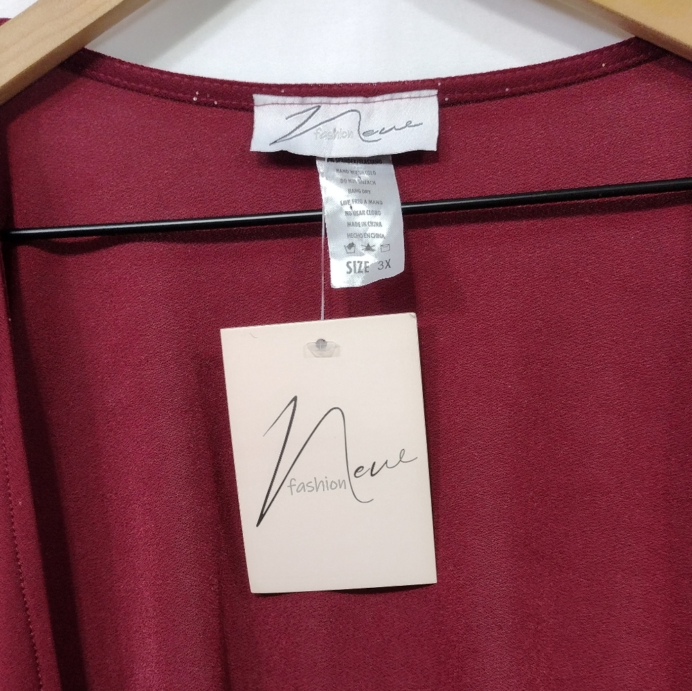 NWT New Fashion Shimmer Open Front Cardigan Women's 3X Burgundy Boho Retro Y2K - Picture 7 of 8